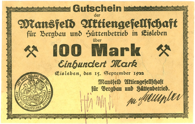 Schein der deutschen Inflation, Mansfeld AG (100 Mark) (Kulturstiftung Sachsen-Anhalt CC BY-NC-SA)