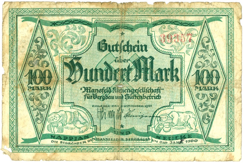 Schein der deutschen Inflation, Mansfeld AG (100 Mark) (Kulturstiftung Sachsen-Anhalt CC BY-NC-SA)