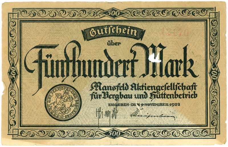 Schein der deutschen Inflation, Mansfeld AG (500 Mark) (Kulturstiftung Sachsen-Anhalt CC BY-NC-SA)