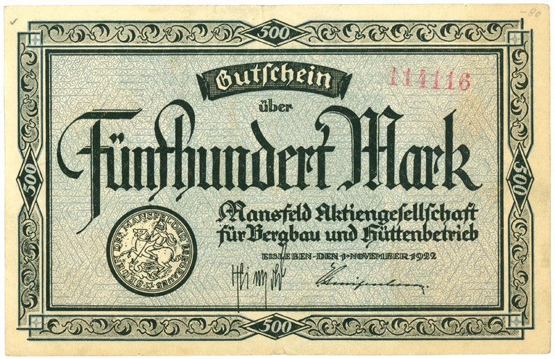 Schein der deutschen Inflation, Mansfeld AG (500 Mark) (Kulturstiftung Sachsen-Anhalt CC BY-NC-SA)