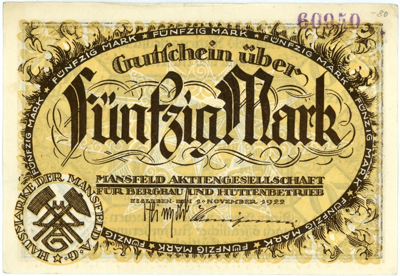Schein der deutschen Inflation, Mansfeld AG (50 Mark) (Kulturstiftung Sachsen-Anhalt CC BY-NC-SA)
