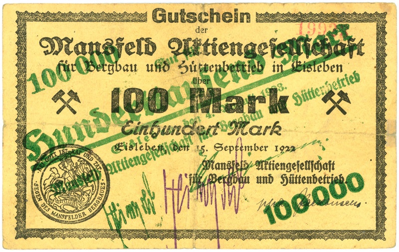 Schein der deutschen Inflation, Mansfeld AG (100.000 Mark) (Kulturstiftung Sachsen-Anhalt CC BY-NC-SA)