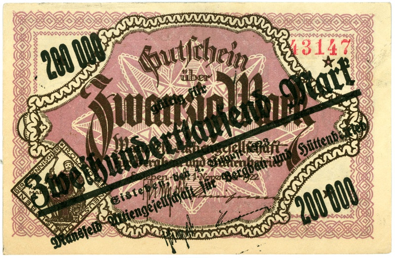 Schein der deutschen Inflation, Mansfeld AG (200.000 Mark) (Kulturstiftung Sachsen-Anhalt CC BY-NC-SA)