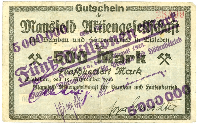 Schein der deutschen Inflation, Mansfeld AG (5.000.000 Mark) (Kulturstiftung Sachsen-Anhalt CC BY-NC-SA)