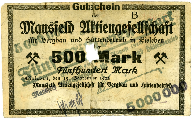 Schein der deutschen Inflation, Mansfeld AG (5.000.000 Mark) (Kulturstiftung Sachsen-Anhalt CC BY-NC-SA)