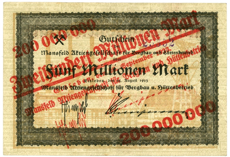 Schein der deutschen Inflation, Mansfeld AG (200.000.000 Mark) (Kulturstiftung Sachsen-Anhalt CC BY-NC-SA)