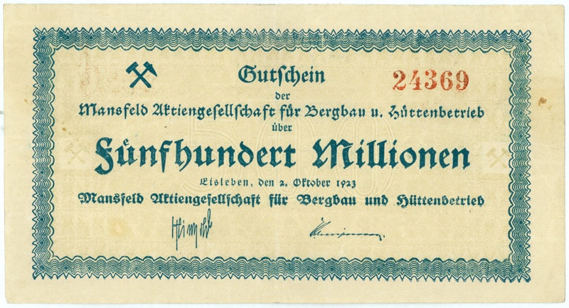 Schein der deutschen Inflation, Mansfeld AG (500.000.000 Mark) (Kulturstiftung Sachsen-Anhalt CC BY-NC-SA)