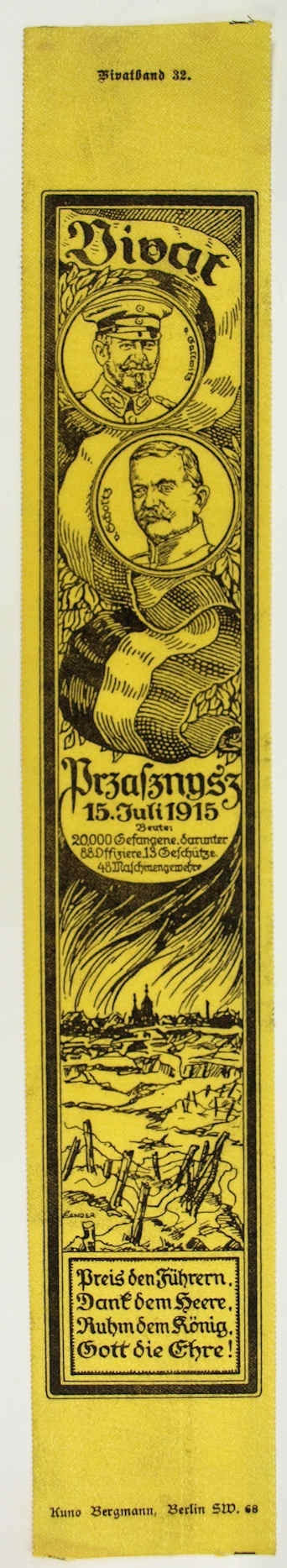 Vivatband anlässlich der Schlacht bei Przasznysz, 1. Weltkrieg 1915 (Museum Weißenfels - Schloss Neu-Augustusburg CC BY-NC-SA)