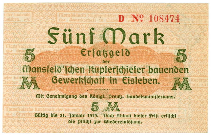 Ersatzgeldschein Mansfeldsche Gewerkschaft (5 Mark) (Kulturstiftung Sachsen-Anhalt CC BY-NC-SA)