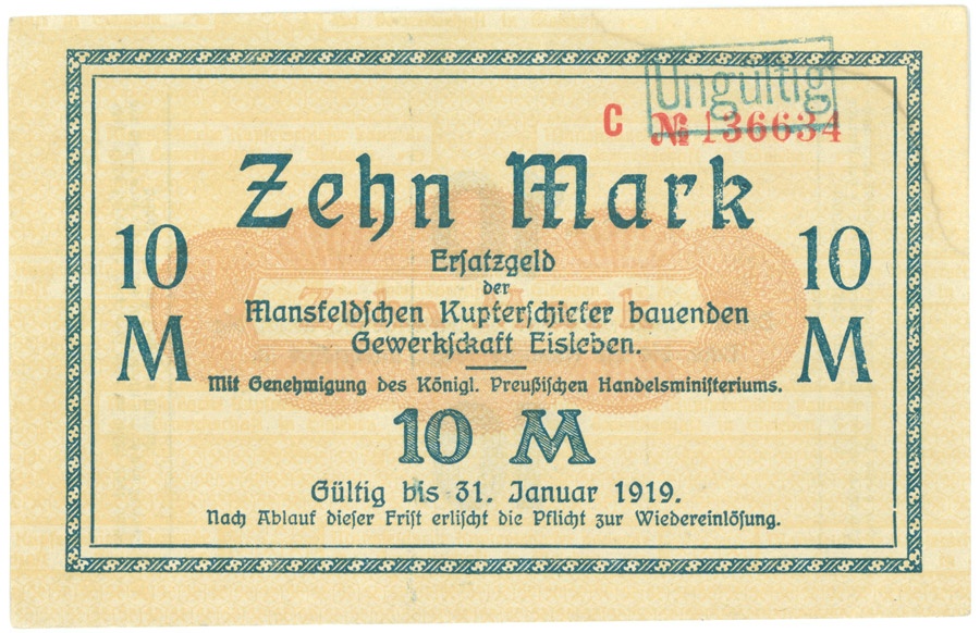 Ersatzgeldschein Mansfeldsche Gewerkschaft (10 Mark) (Kulturstiftung Sachsen-Anhalt CC BY-NC-SA)