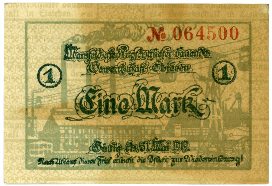 Ersatzgeldschein Mansfeldsche Gewerkschaft (1 Mark) (Kulturstiftung Sachsen-Anhalt CC BY-NC-SA)