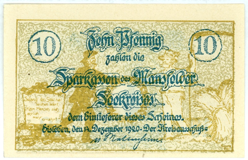 Kleingeldschein Notgeld Mansfelder Seekreis (10 Pfennig) (Kulturstiftung Sachsen-Anhalt CC BY-NC-SA)