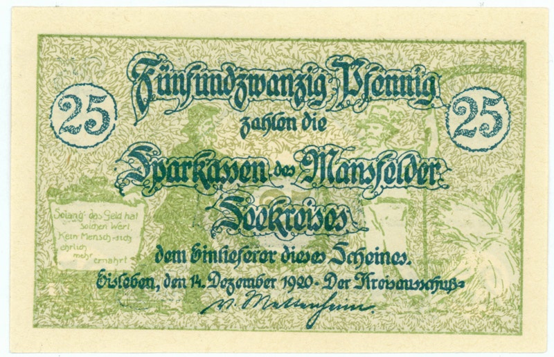 Kleingeldschein Notgeld Mansfelder Seekreis (25 Pfennig) (Kulturstiftung Sachsen-Anhalt CC BY-NC-SA)