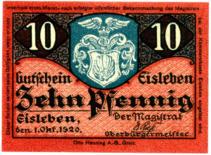 Gutschein Stadt Eisleben (10 Pfennig) (Kulturstiftung Sachsen-Anhalt CC BY-NC-SA)