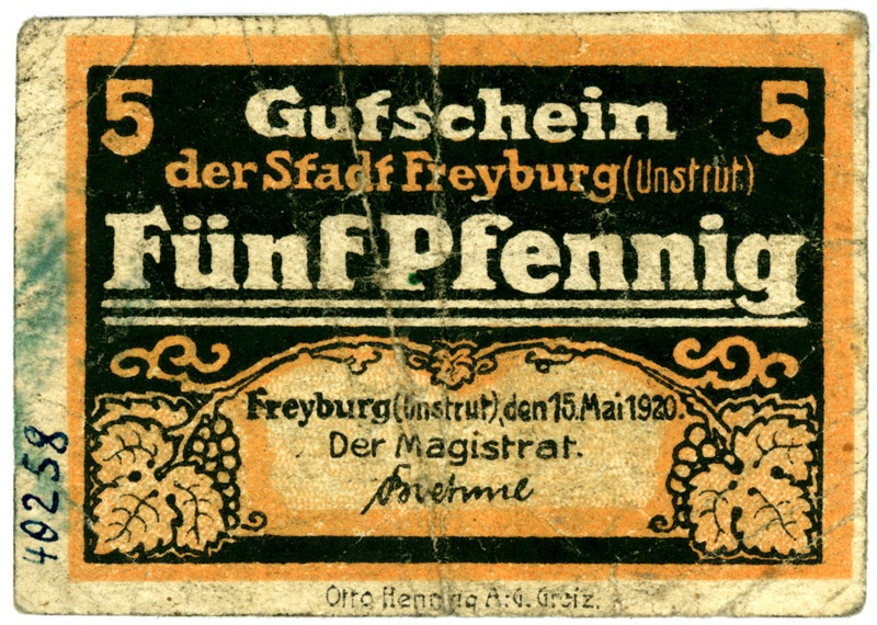 Gutschein Stadt Freyburg (Unstrut) (5 Pfennig) (Kulturstiftung Sachsen-Anhalt CC BY-NC-SA)