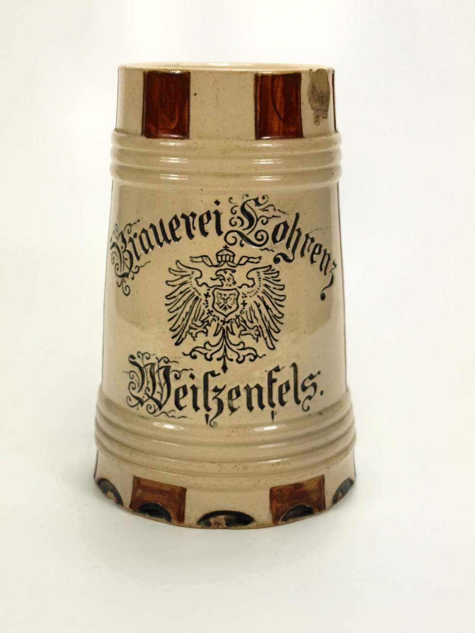 Bierkrug mit Inschrift Brauerei Lohrenz Weißenfels, Ende 19. Jahrhundert, Anfang 20. Jahrhundert (Museum Weißenfels - Schloss Neu-Augustusburg CC BY-NC-SA)