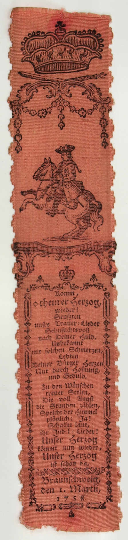 Vivatband zu Ehren des Herzogs von Braunschweig, Siebenjähriger Krieg 1758 (Museum Weißenfels - Schloss Neu-Augustusburg CC BY-NC-SA)