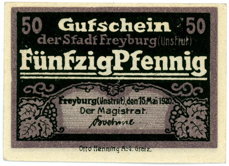 Gutschein Stadt Freyburg (Unstrut) (50 Pfennig) (Kulturstiftung Sachsen-Anhalt CC BY-NC-SA)