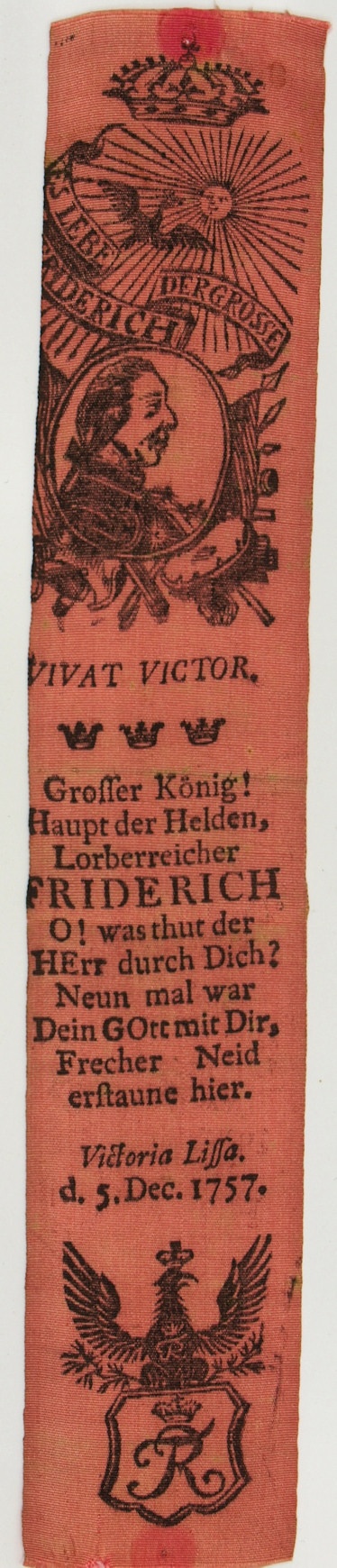 Vivatband anlässlich der Schlacht bei Lissa, Siebenjähriger Krieg 5. Dez. 1757 (Museum Weißenfels - Schloss Neu-Augustusburg CC BY-NC-SA)
