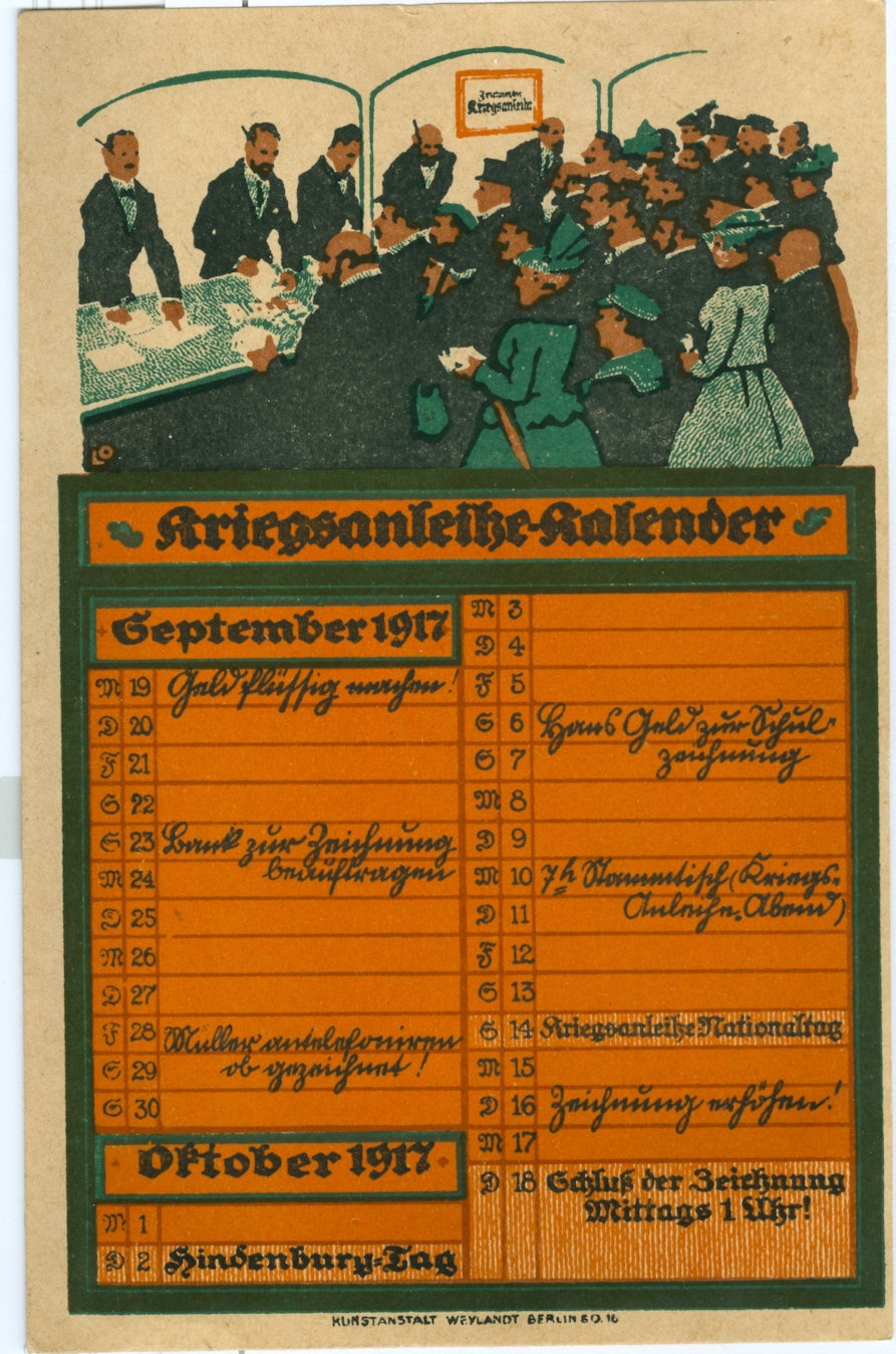 &quot;Krieganleihe-Kalender&quot;, Deutschland September / Oktober 1917 (Museum Weißenfels - Schloss Neu-Augustusburg CC BY-NC-SA)