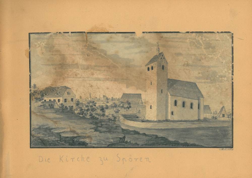 Handzeichnung - Kirche Spören (Kreismuseum Bitterfeld CC BY-NC-SA)