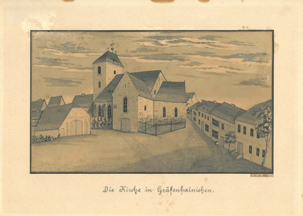 Handzeichnung - Kirche Gräfenhainichen (Kreismuseum Bitterfeld CC BY-NC-SA)