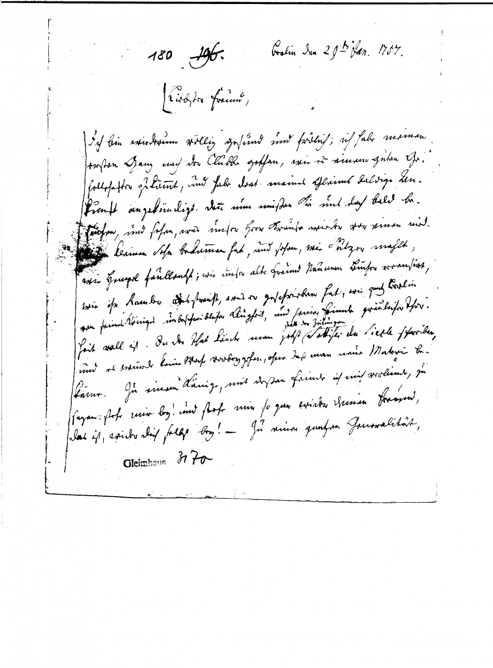 05 Brief Karl Wilhelm Ramlers an Gleim, Berlin, 29. Januar 1757 (Gleimhaus Halberstadt CC BY-NC-SA)