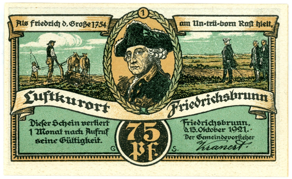 Serienschein Gemeinde Friedrichsbrunn (75 Pfennig) (Kulturstiftung Sachsen-Anhalt CC BY-NC-SA)
