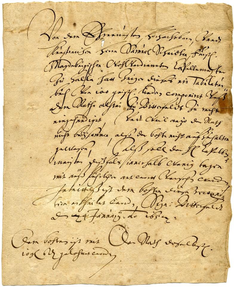 Brief des Rates der Stadt Bitterfeld an Samuel Scheidt (Stiftung Händel-Haus Halle CC BY-NC-SA)