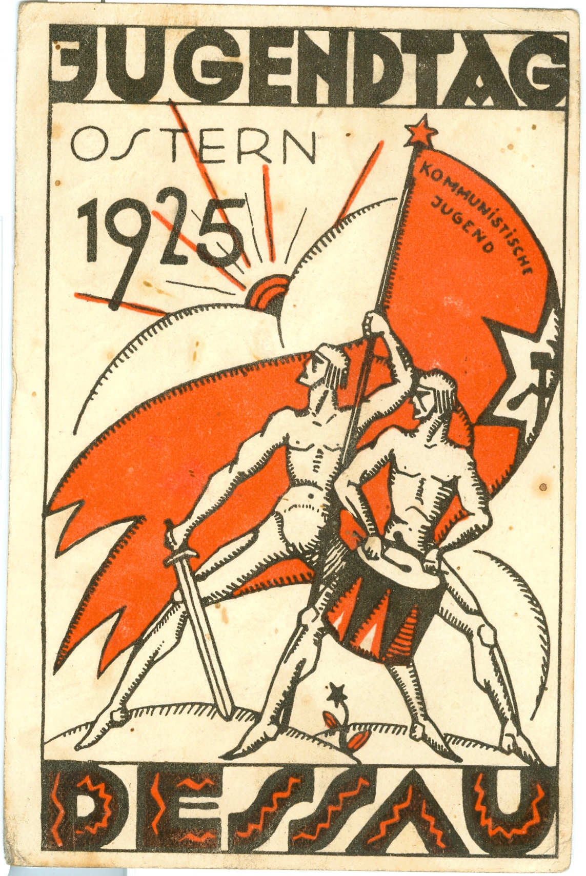 ALLEN EIN SCHÖNES OSTERFEST, Postkarte Jugendtag Dessau, Ostern 1925, Kommunistische Jugend (Museum Weißenfels - Schloss Neu-Augustusburg CC BY-NC-SA)