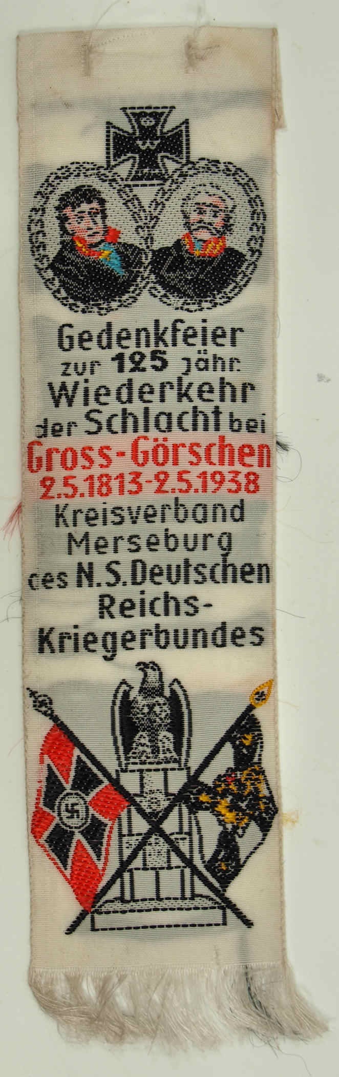 Vivatband zur 125 jähr. Wiederkehr der Schlacht bei Gross-Görschen, 2. Mai 1938 (Museum Weißenfels - Schloss Neu-Augustusburg CC BY-NC-SA)