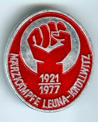 Erinnerungsabzeichen an die Märzkämpfe 1921 in Leuna-Kröllwitz, 1977 (Museum Weißenfels - Schloss Neu-Augustusburg CC BY-NC-SA)
