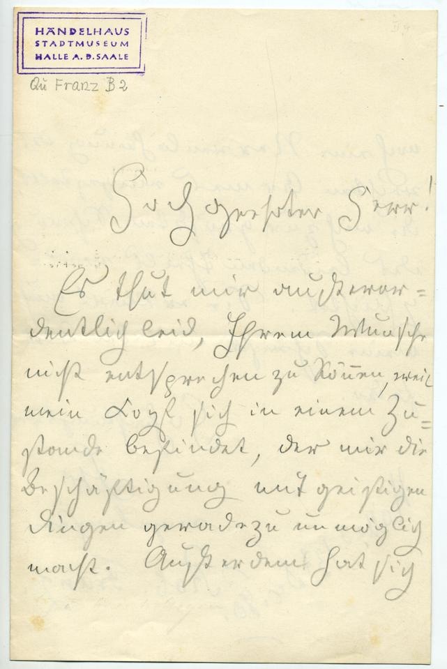 Brief von Robert Franz an Hans von Wolzogen (Stiftung Händel-Haus Halle CC BY-NC-SA)