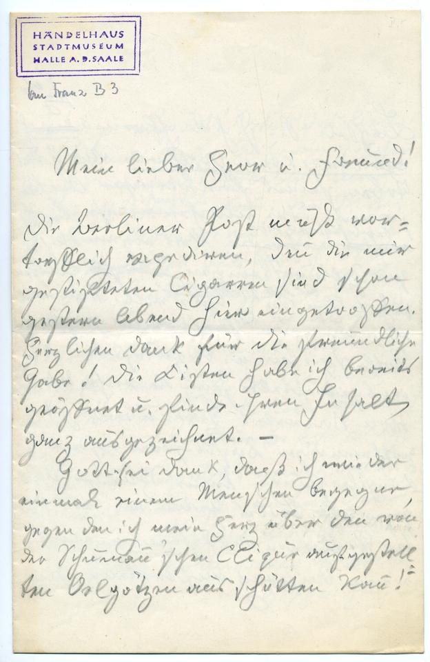 Brief von Robert Franz an unbekannt (Stiftung Händel-Haus Halle CC BY-NC-SA)