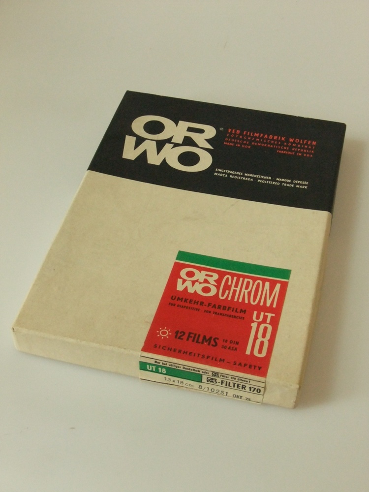 Planfilm der Sorte ORWOCHROM UT 18 (Industrie- und Filmmuseum Wolfen CC BY-NC-SA)
