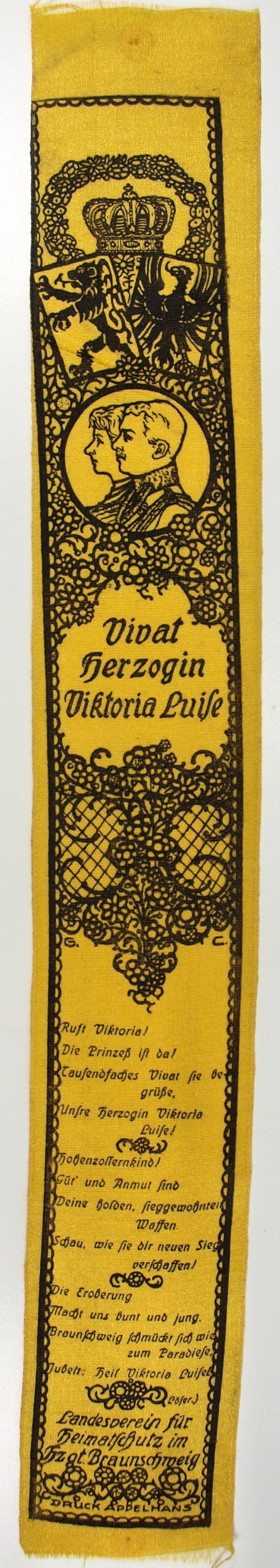 Widmungsband &quot;Vivat Herzogin Viktoria Luise&quot;, Braunschweig 1913 (Museum Weißenfels - Schloss Neu-Augustusburg CC BY-NC-SA)