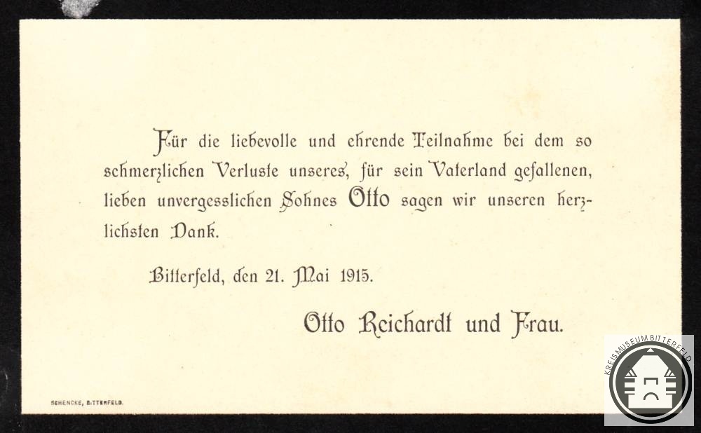 Danksagungskarte Familie Otto Reichardt (Kreismuseum Bitterfeld CC BY-NC-SA)