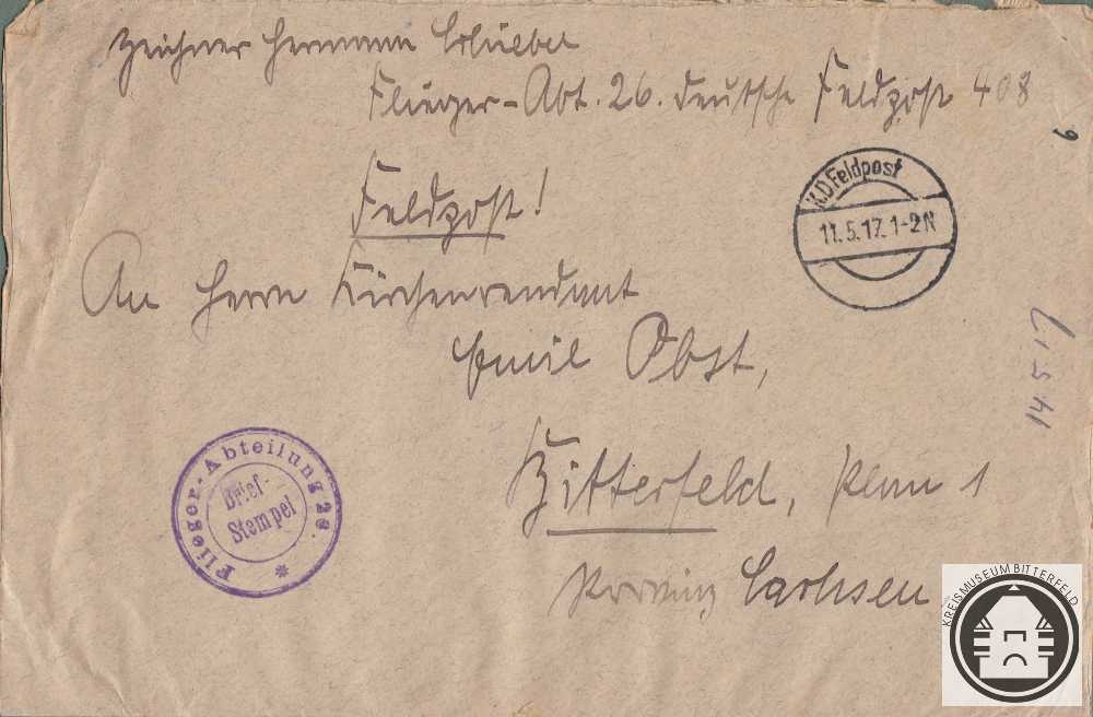 Feldpostbrief Hermann Schiebel (Kreismuseum Bitterfeld CC BY-NC-SA)
