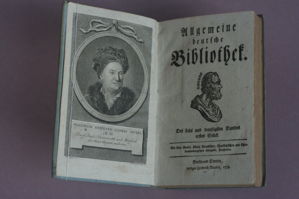 Porträt Friedrich Hermann Ludwig Muzel, Frontispiz zu: Allgemeine deutsche Bibliothek, 36. Bd. 1778 (Gleimhaus Halberstadt CC BY-NC-SA)