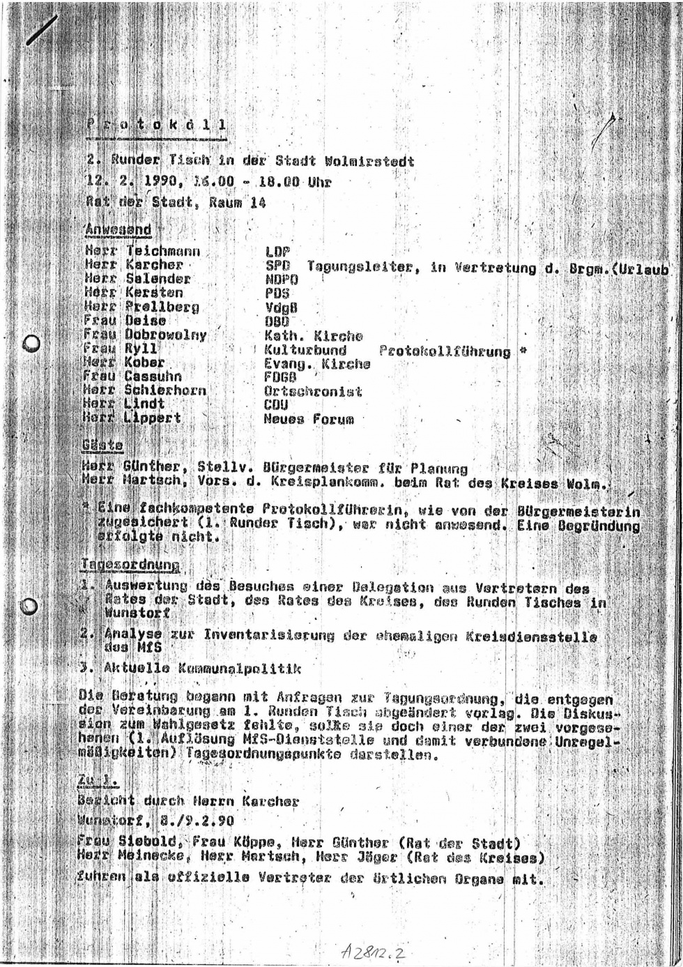 Protokoll Sitzung Runder Tisch Wolmirstedt, 12.02.1990 (Museum Wolmirstedt RR-F)