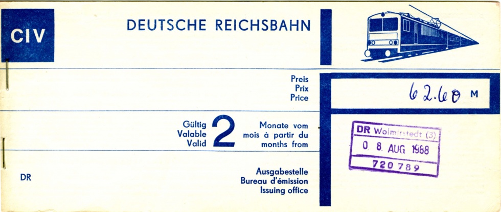 Fahrschein Deutsche Reichsbahn (Museum Wolmirstedt RR-F)