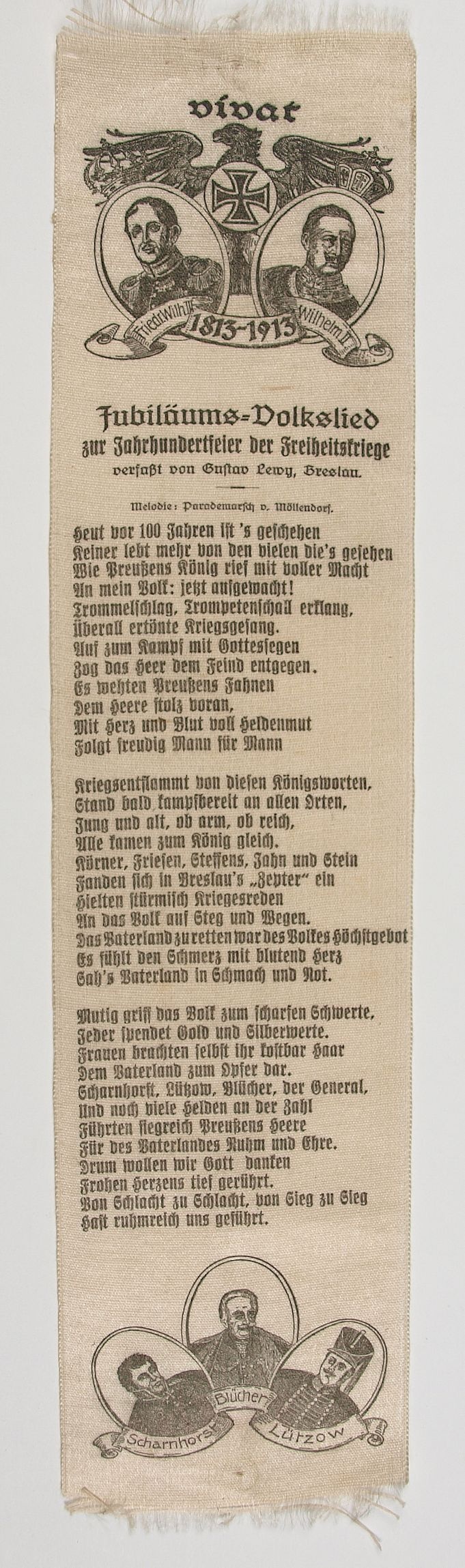 Vivatband - &quot;Jubiläums-Volkslied zur Jahrhunderfeier der Freiheitskriege&quot; 1913 (Museum Weißenfels - Schloss Neu-Augustusburg CC BY-NC-SA)
