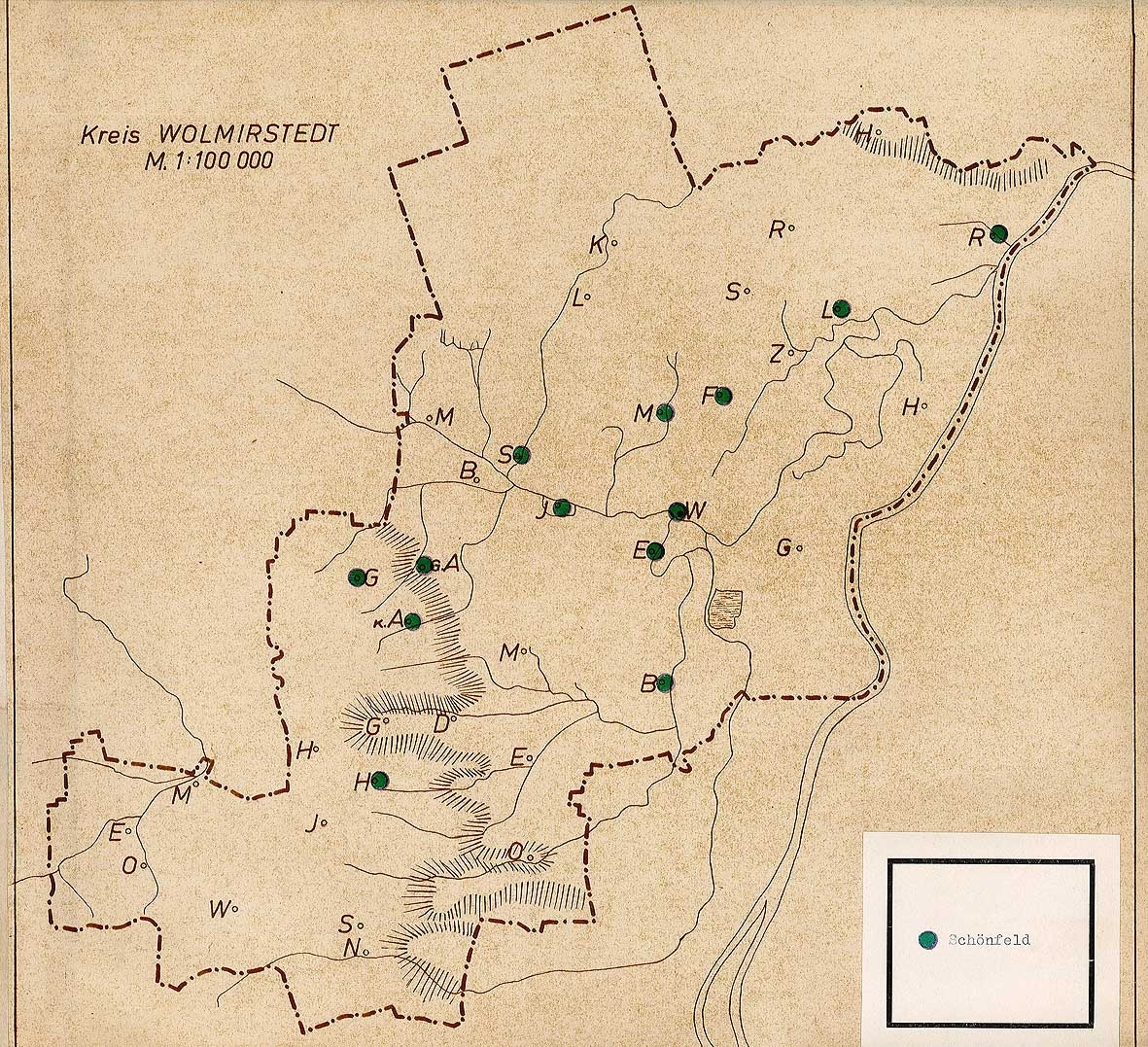 Karte Kreis WMS mit Eintragungen der vorgeschichtlichen Kulturgruppen (Museum Wolmirstedt RR-F)