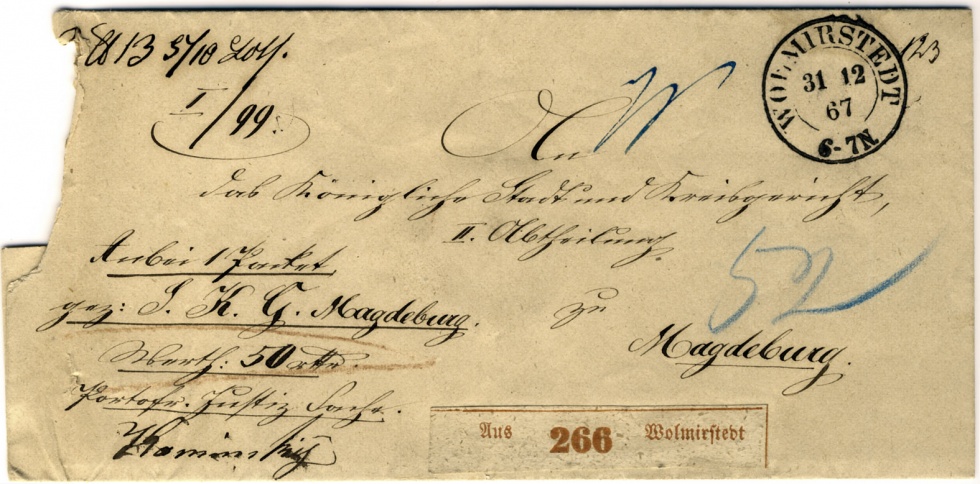 Gesiegelter Briefumschlag an das Königliche Stadt und Kreisgericht Magdeburg (Museum Wolmirstedt RR-F)