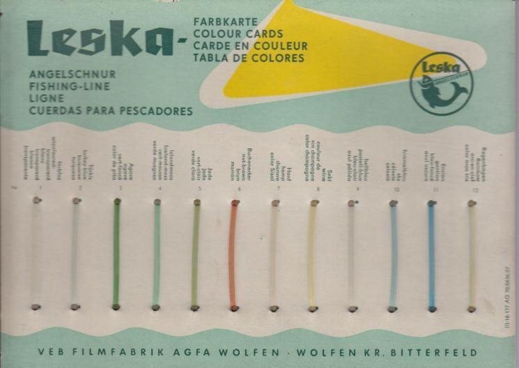 Leska-Angelschnurproben, Farbkarte (Industrie- und Filmmuseum Wolfen CC BY-NC-SA)