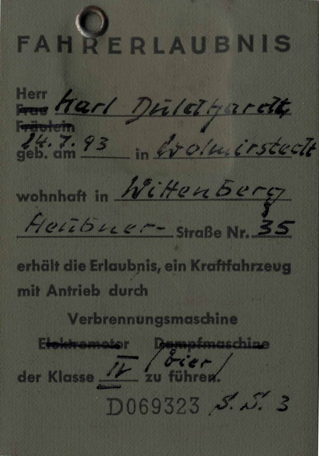 Fahrerlaubnis Karl Duldhardt (Museum Wolmirstedt RR-F)