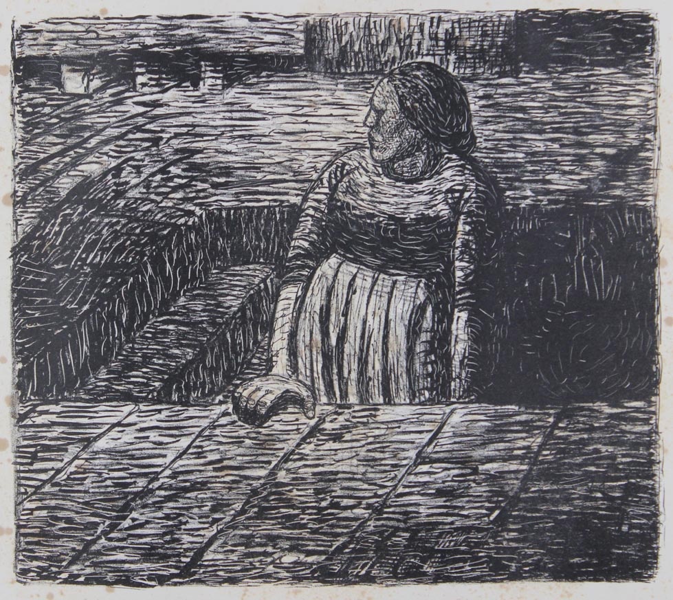 Der tote Tag, Blatt 1: Stehende Frau auf halber Kellertreppe (Winckelmann-Museum Stendal CC BY-NC-SA)