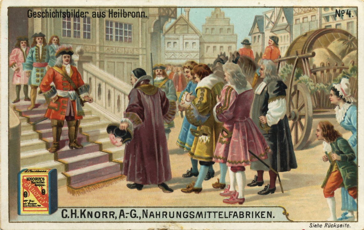 Sammelbild der Firma C.H. Knorr, Nahrungsmittelfabrikanten, Serie: Geschichtsbilder aus Heilbronn, Bild-Nr. 4 (Museum Wolmirstedt RR-F)