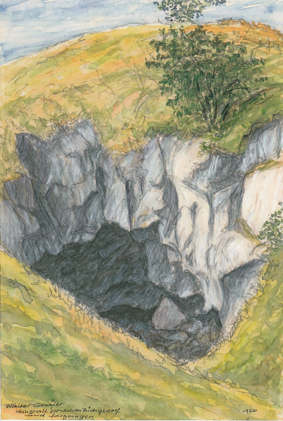 Zeichnung der Gipshöhle (Ortsgeschichtliche Sammlung Walkenried CC BY-SA)