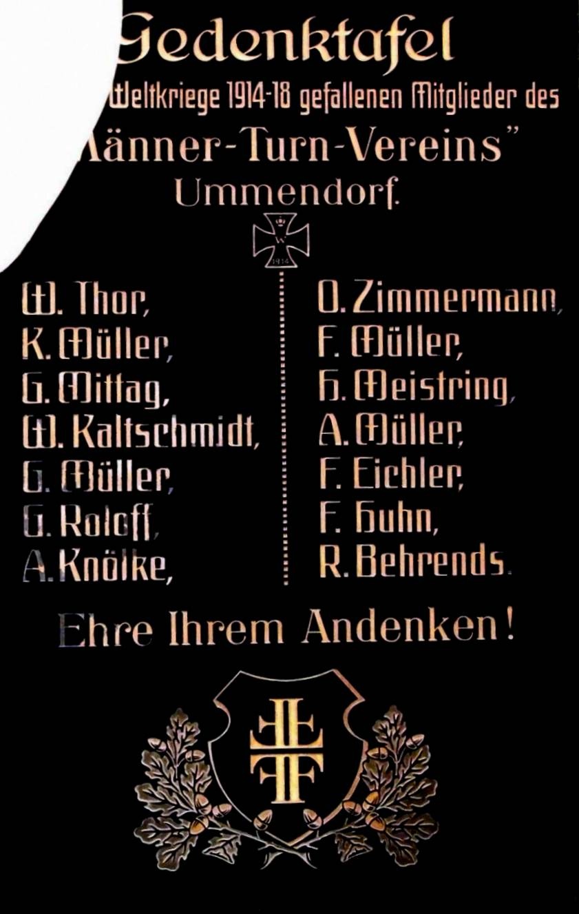 Gedenktafel Kriegsgefallene 1914-1918 &quot;Männer-Turn-Verein&quot; Ummendorf (Börde-Museum Burg Ummendorf CC BY-NC-ND)